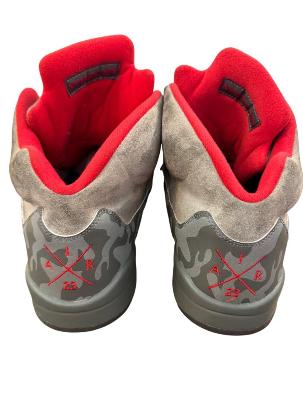 Air Jordan 5 Retro Camo Grey/Red Mens High-Top Sneakers Size 17 - Picture 5 of 7